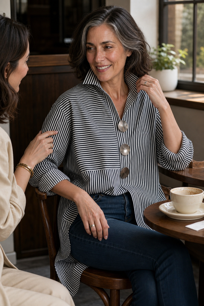 Irregular Stripe Stand Collar Shirt