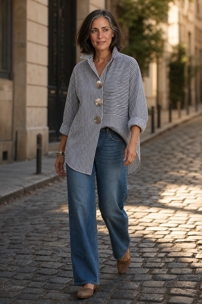 Irregular Stripe Stand Collar Shirt