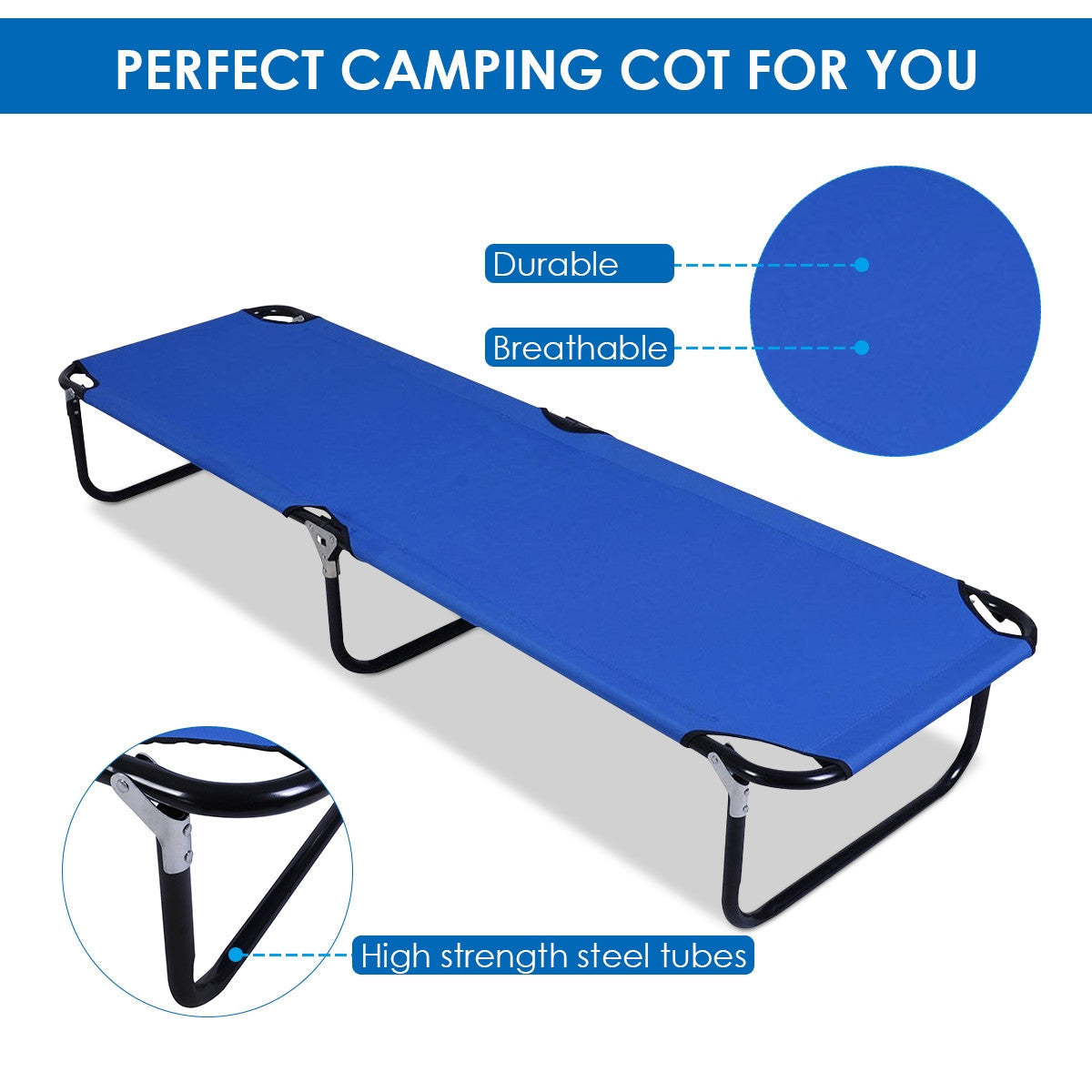 Compact Lightweight Blue Collapsible Camping Bed