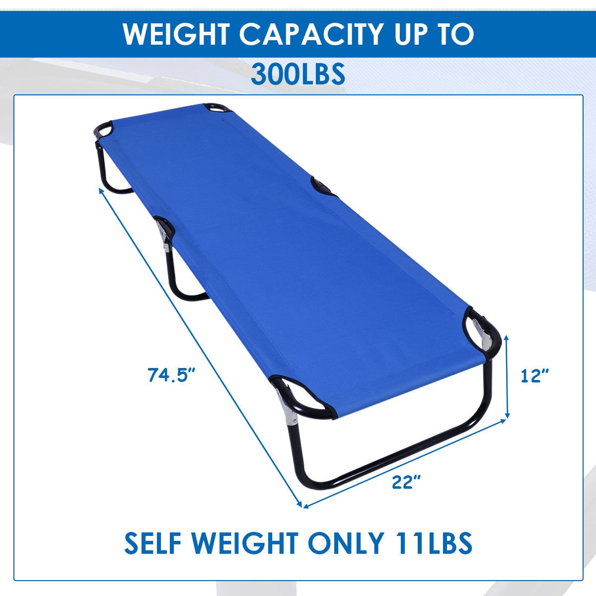 Compact Lightweight Blue Collapsible Camping Bed