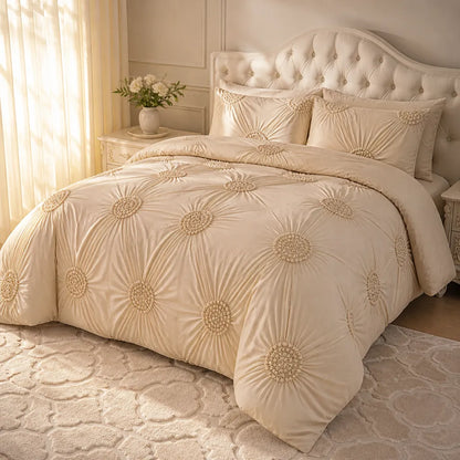 Ivory Tufted Rosette Comforter Cover Set with Shams