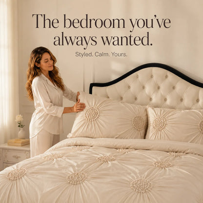 Ivory Tufted Rosette Comforter Cover Set with Shams