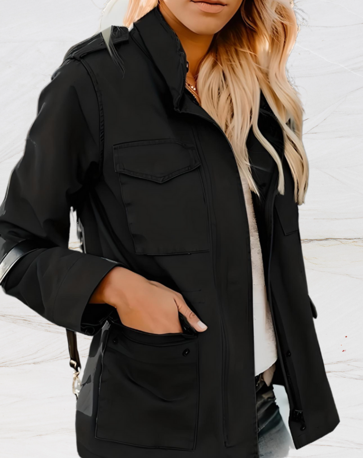 Jacket with Zipper and Pockets for Women
