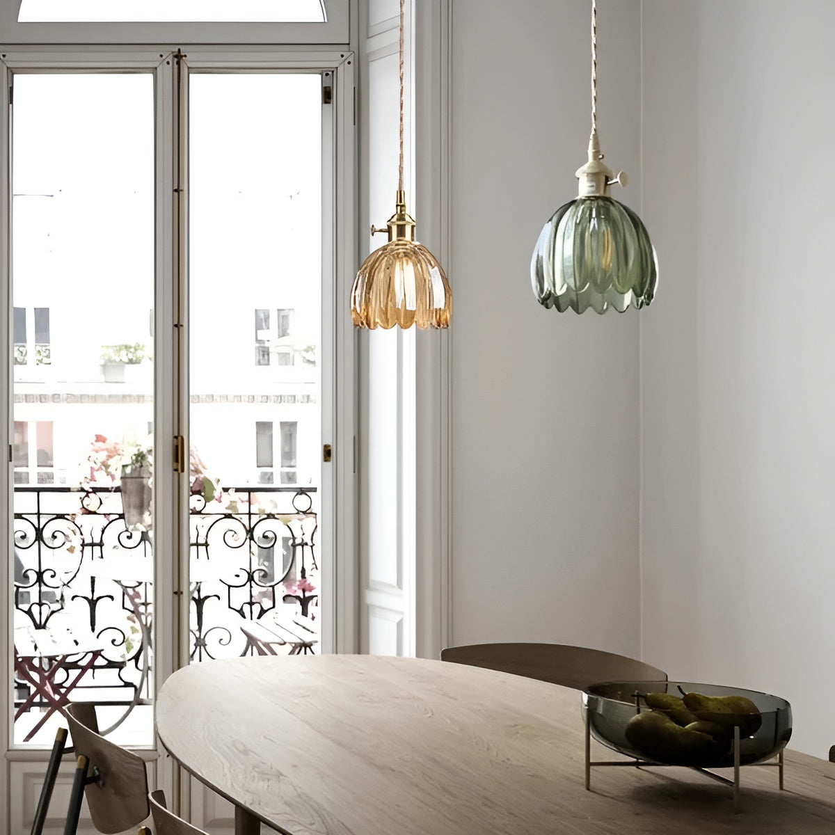 Pendant Light with Floral Glass Shade