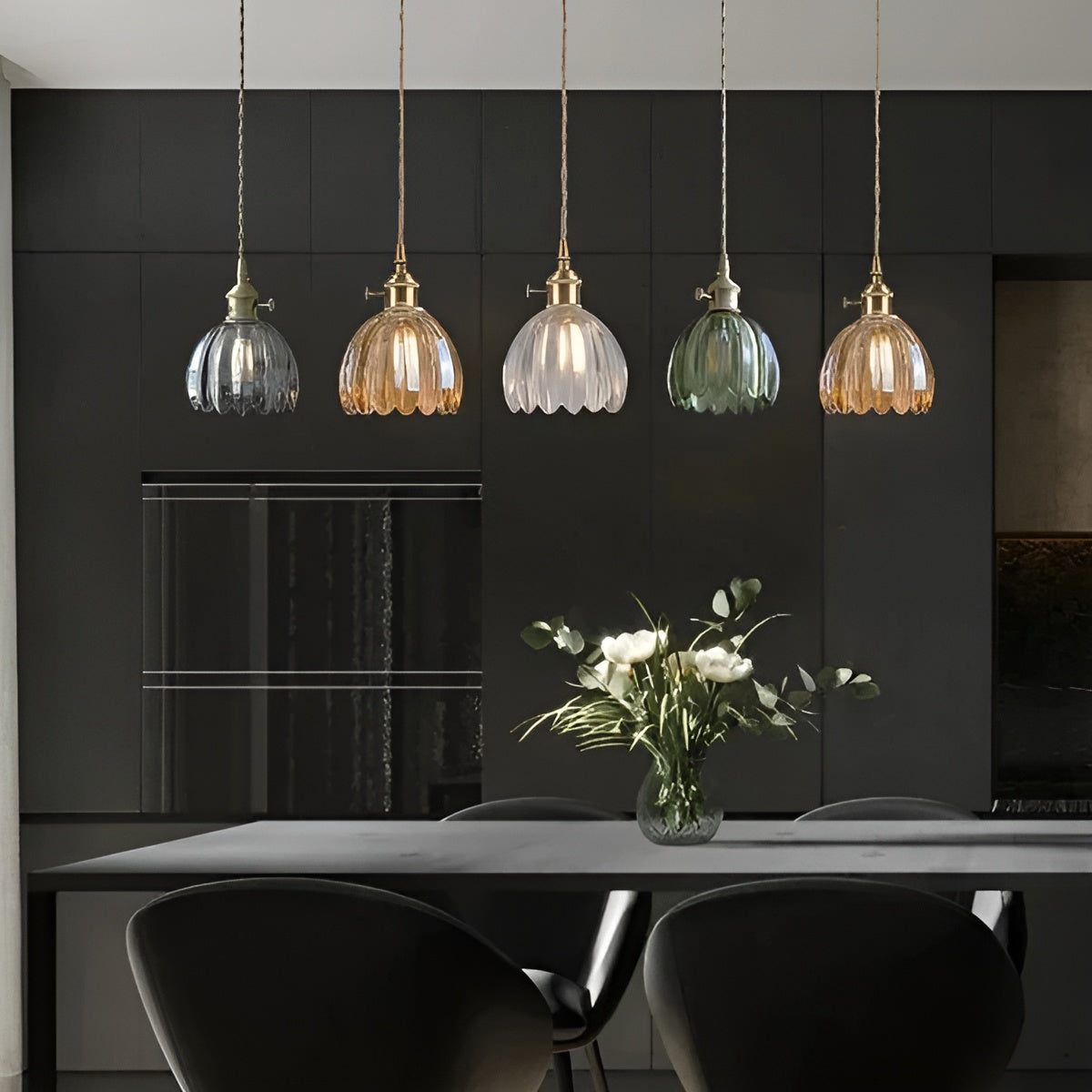 Pendant Light with Floral Glass Shade
