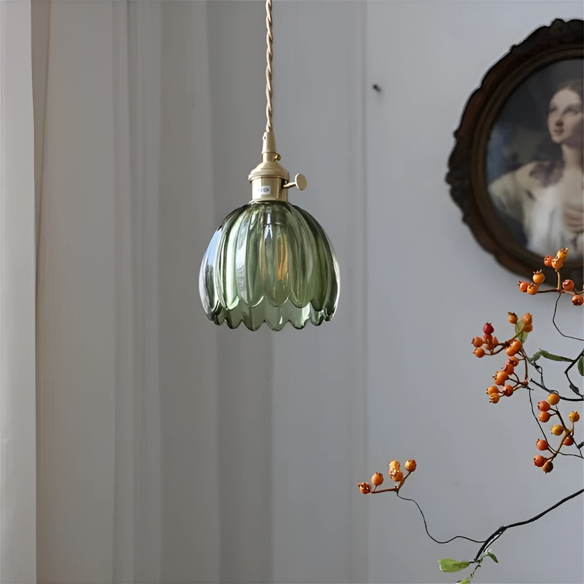 Pendant Light with Floral Glass Shade