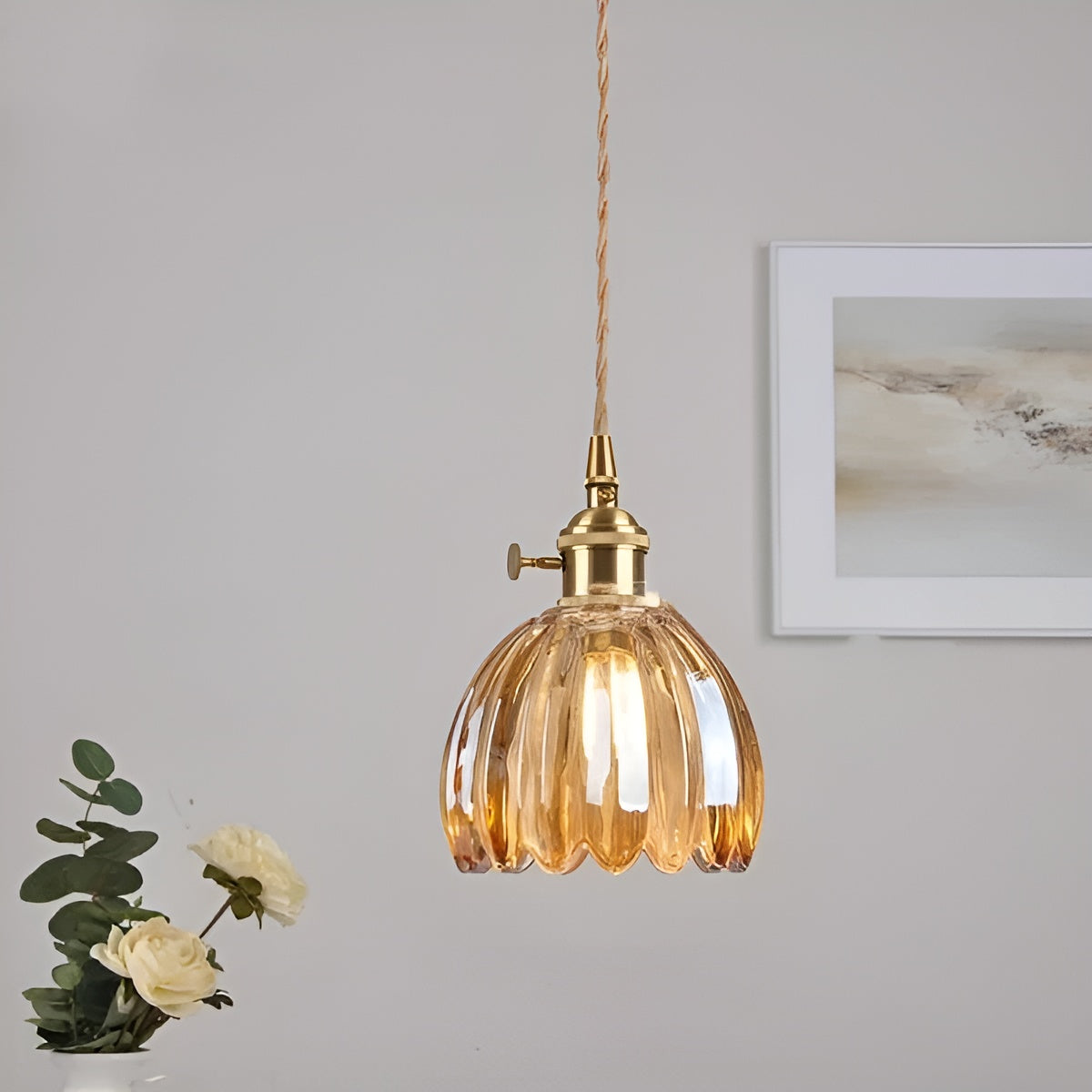 Pendant Light with Floral Glass Shade