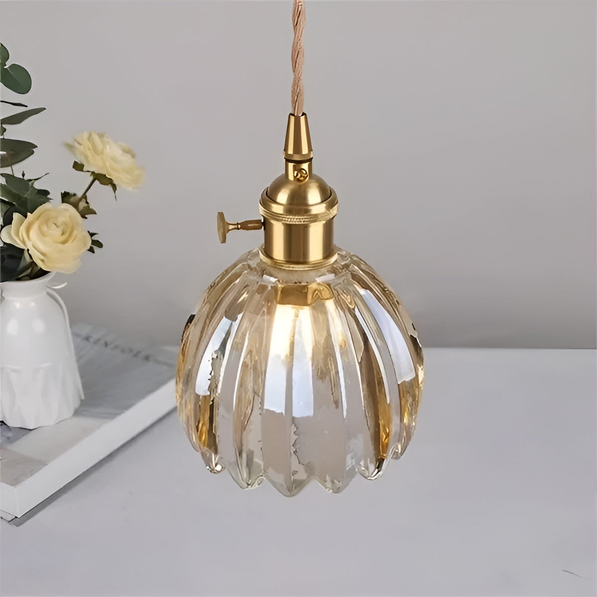 Pendant Light with Floral Glass Shade
