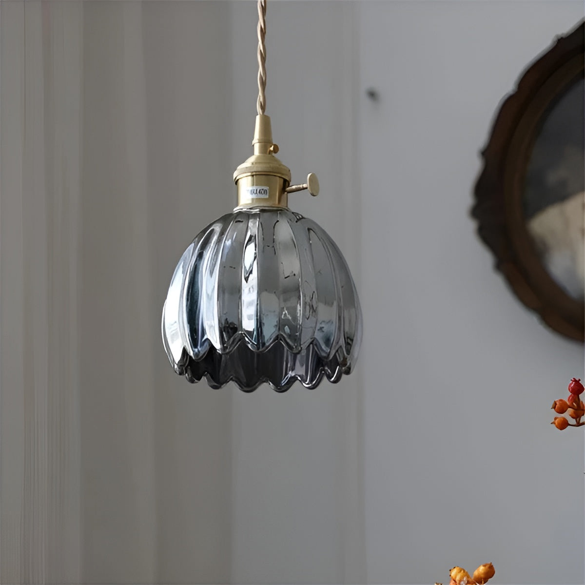 Pendant Light with Floral Glass Shade