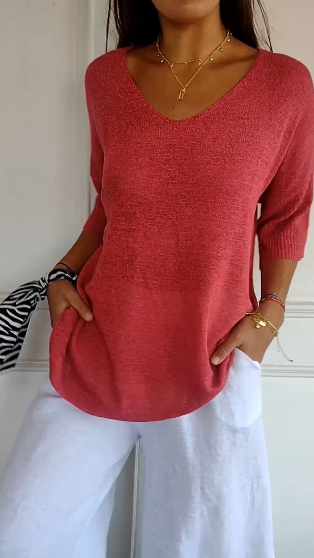 Soft V-Neck Knitted Sweater - Cofik