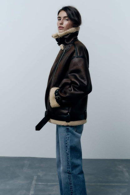 Karina | Jacket with Lapels made of Synthetic Material