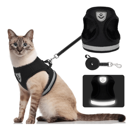 Safe Cat Walking Harness with Leash and Reflective Straps