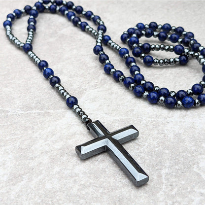 Bohemian Tiger Eye and Lapis Lazuli Men's Necklace