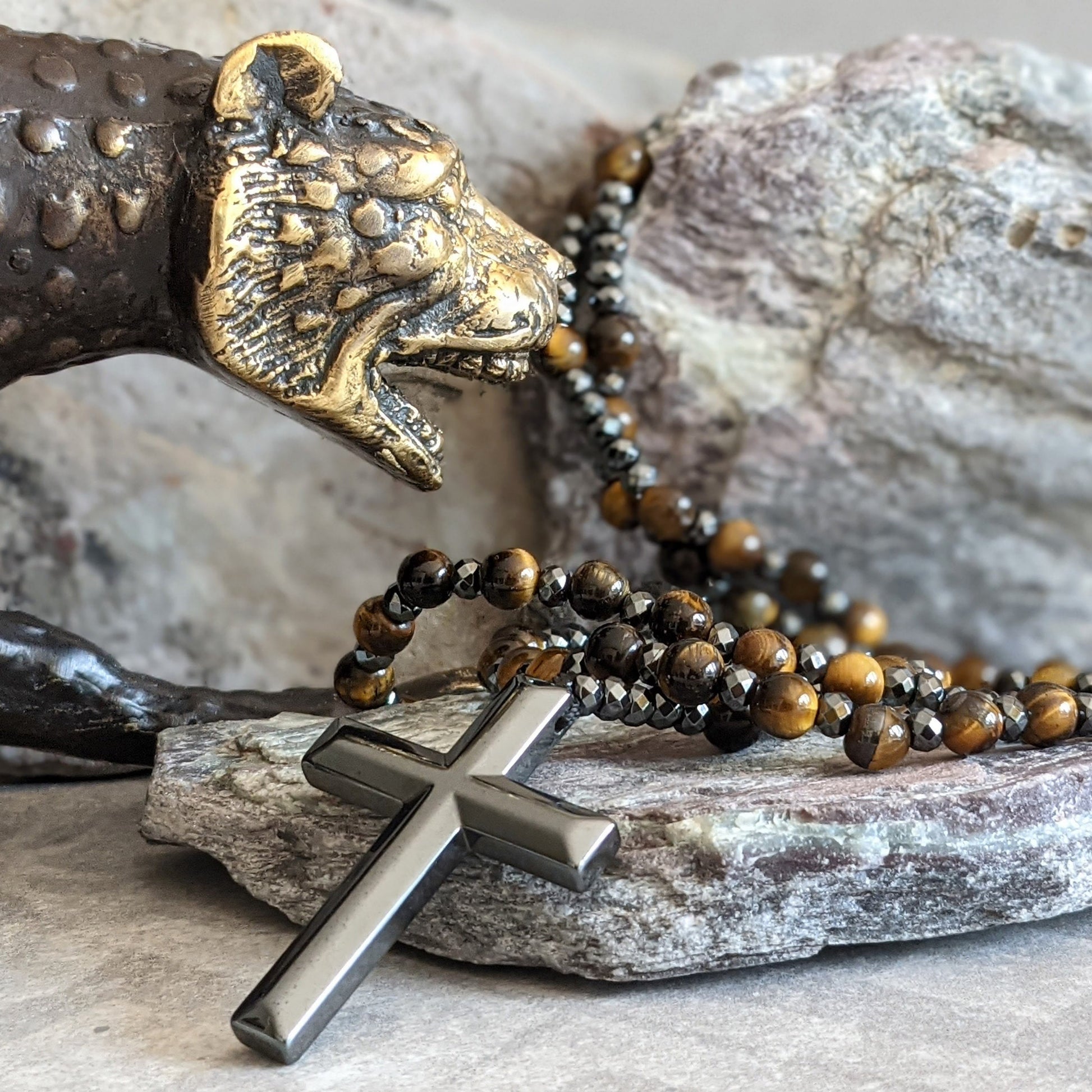 Bohemian Tiger Eye and Lapis Lazuli Men's Necklace - Cofik
