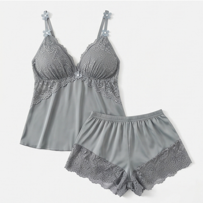 Lace Trim Satin Pajama Set