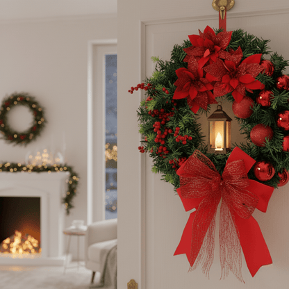 Lantern Wreath with Warm Glow Lantern and Sparkling Ornaments