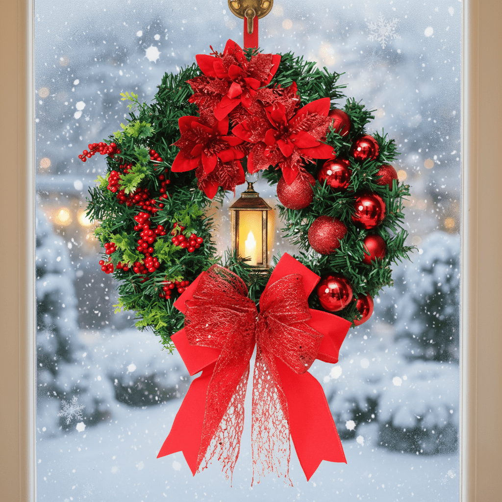 Lantern Wreath with Warm Glow Lantern and Sparkling Ornaments