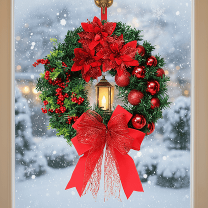 Lantern Wreath with Warm Glow Lantern and Sparkling Ornaments