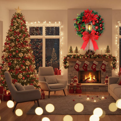 Lantern Wreath with Warm Glow Lantern and Sparkling Ornaments