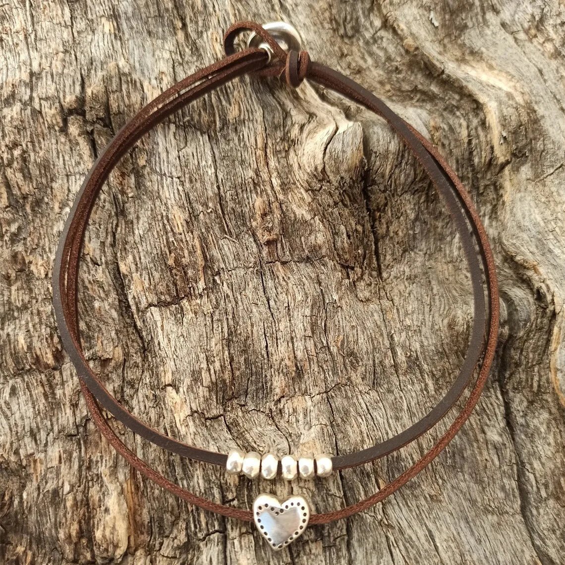 Double Leather Heart Layered Choker Necklace