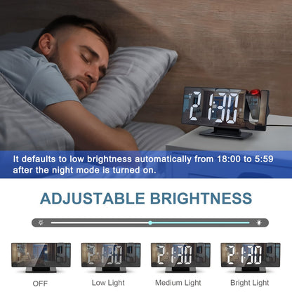 LED Projection Alarm Clock with 180° Adjustable Projection – Clear Display and Snooze Function for Bedroom or Office