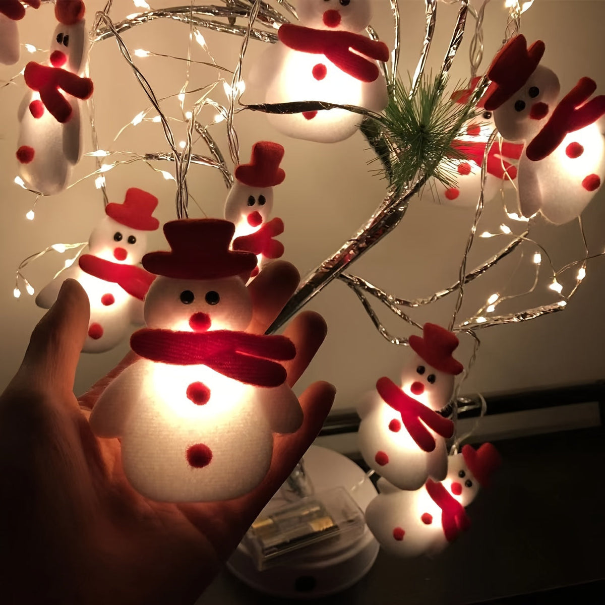LED String Lights with Plush Snowmen - 1.5m Warm Light