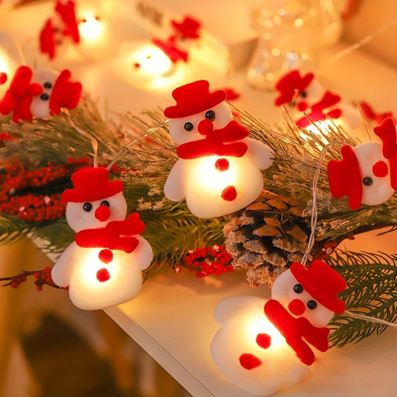 LED String Lights with Plush Snowmen - 1.5m Warm Light