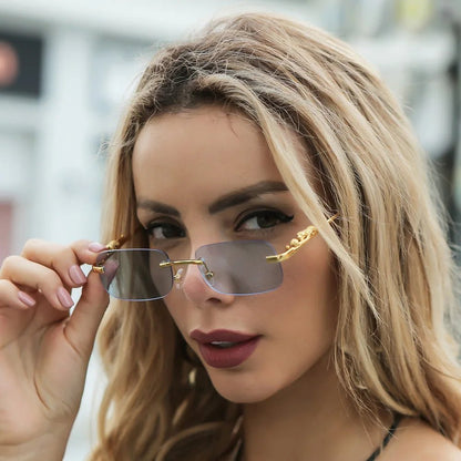 Fashion Leopard Print Rimless UV Sunglasses