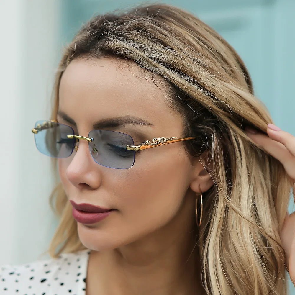 Fashion Leopard Print Rimless UV Sunglasses