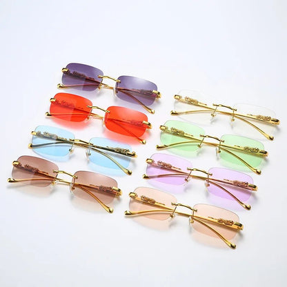 Fashion Leopard Print Rimless UV Sunglasses