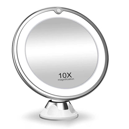 Lighted Makeup Mirror with 10x Magnification, LED Ring Light, and 360° Swivel