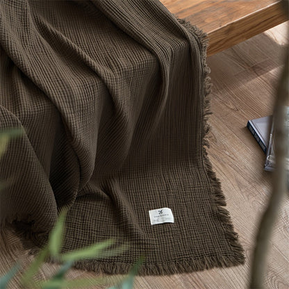Lightweight 4-Layer Cotton Gauze Blanket with Decorative Fringe