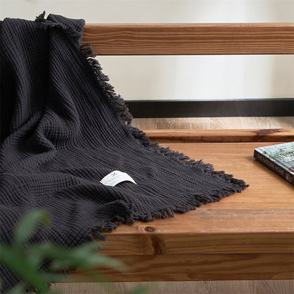 Lightweight 4-Layer Cotton Gauze Blanket with Decorative Fringe
