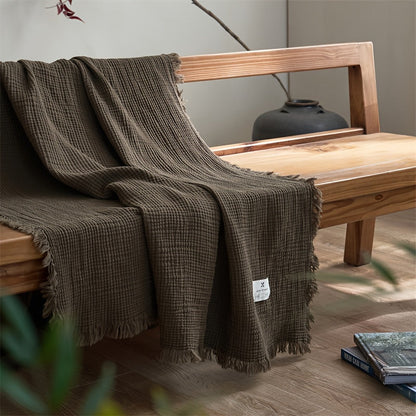 Lightweight 4-Layer Cotton Gauze Blanket with Decorative Fringe