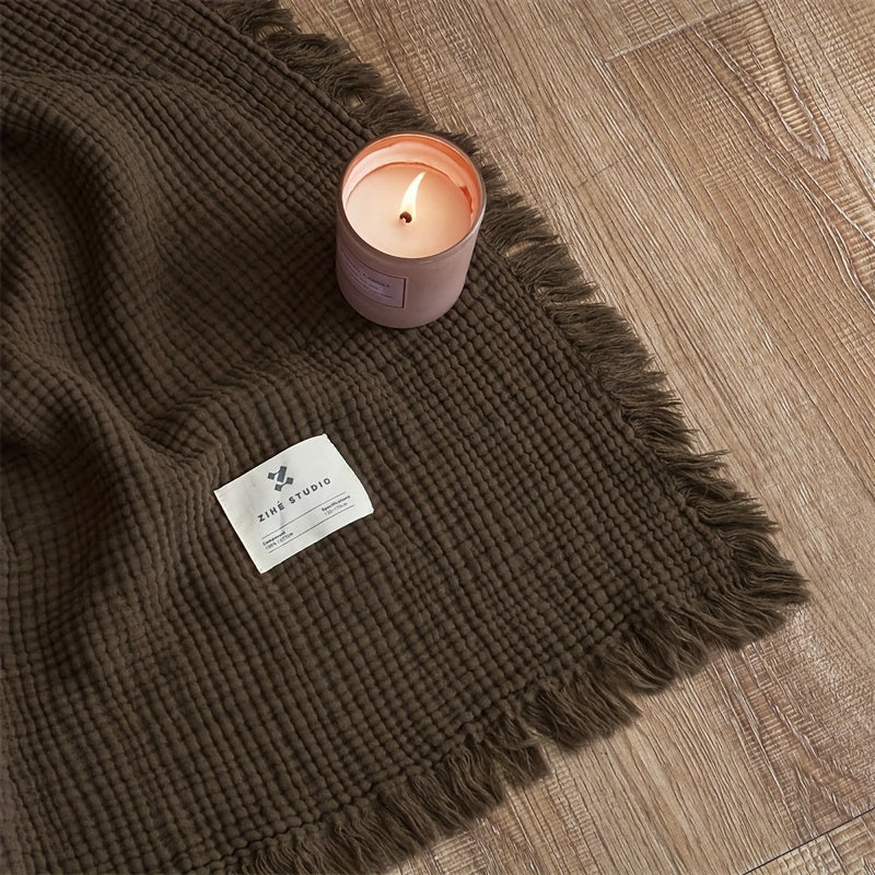 Lightweight 4-Layer Cotton Gauze Blanket with Decorative Fringe