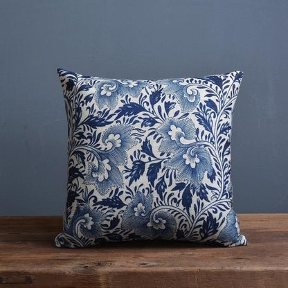 Linen-Cotton Blend Cushion Cover with Porcelain Pattern