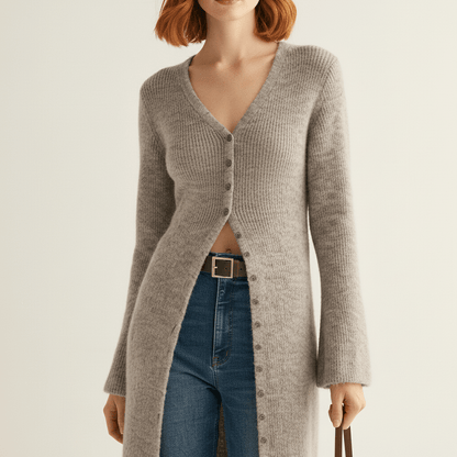 Longline Cardigan with Button Placket