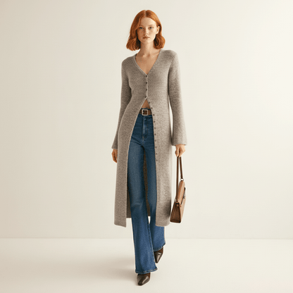 Longline Cardigan with Button Placket