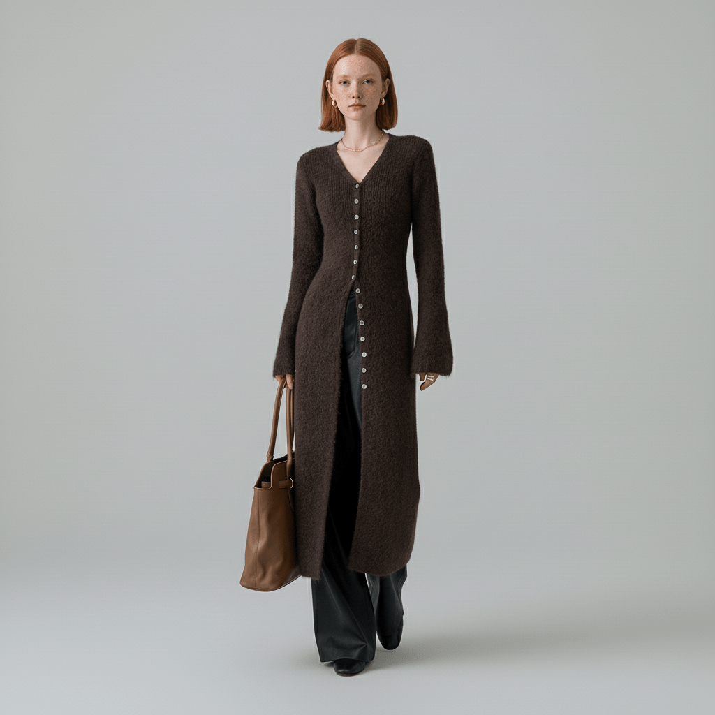 Longline Cardigan with Button Placket