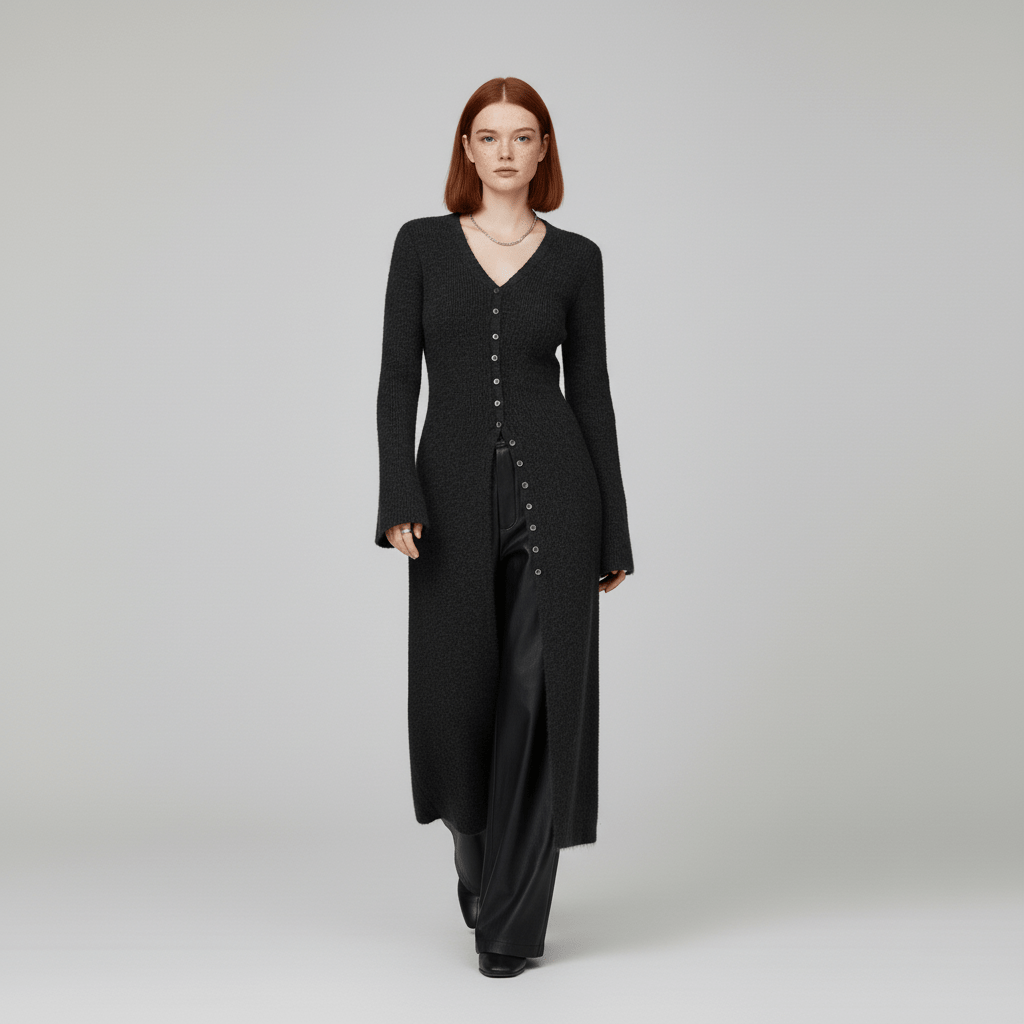 Longline Cardigan with Button Placket