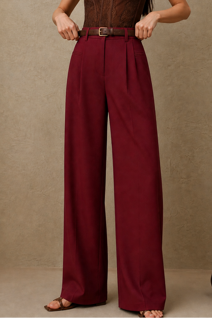 Longline High-Waisted Wide-Leg Trousers