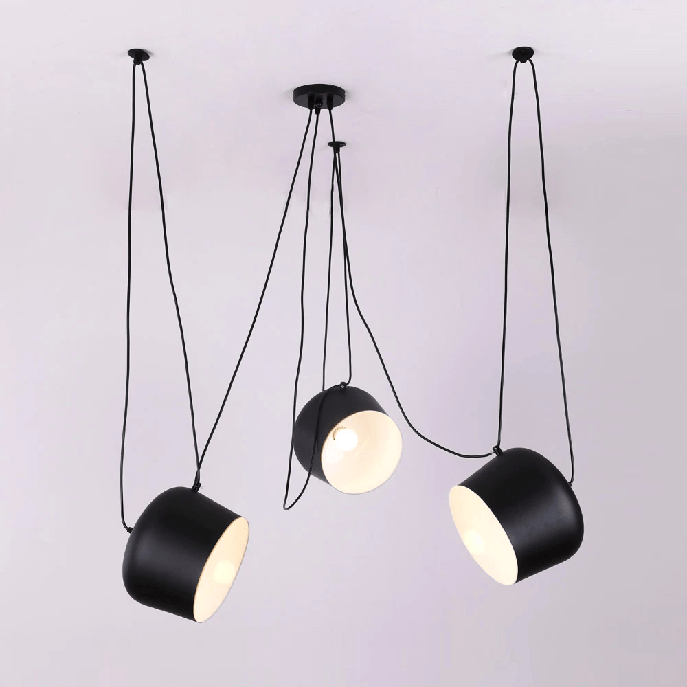 LumaDrum Pendant Light With Cable-Driven Bulb Fixture