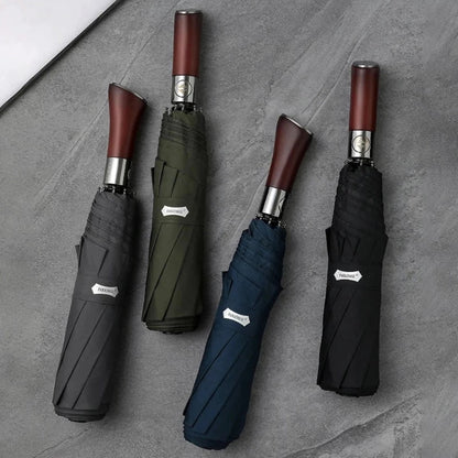 LumaLeaf Auto-Open Umbrella With Elegant Wooden Handle
