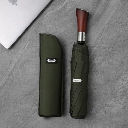 LumaLeaf Auto-Open Umbrella With Elegant Wooden Handle