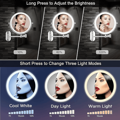 Bright LED Makeup Mirror with Rechargeable Touch Screen