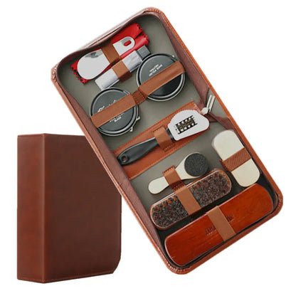 LuxeShine Shoe Care Kit 9 Pieces | Premium Horsehair Brush and Polish Kit for Leather Care