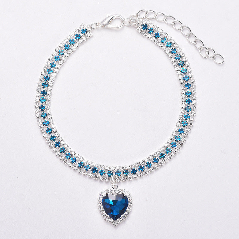 Sparkling Crystal Cat Collar with Heart Pendant - Cofik