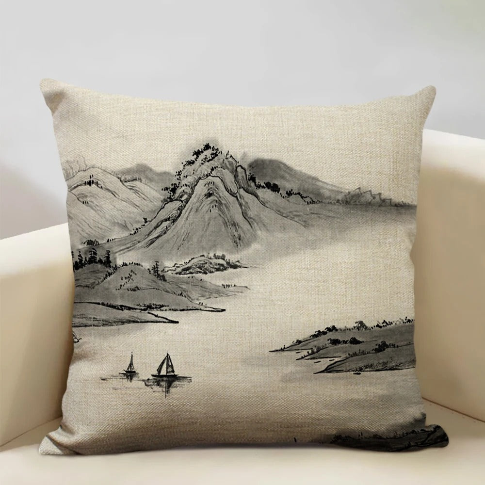 Traditional Japanese Mount Fuji Pillow Cover