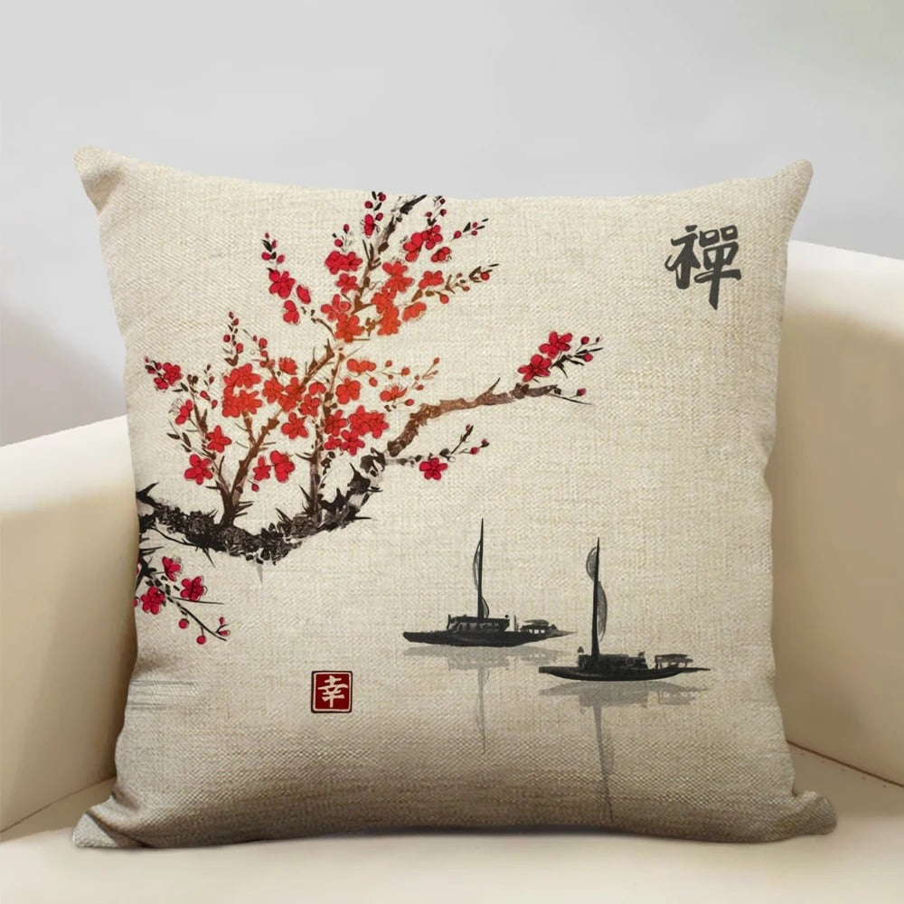 Traditional Japanese Mount Fuji Pillow Cover