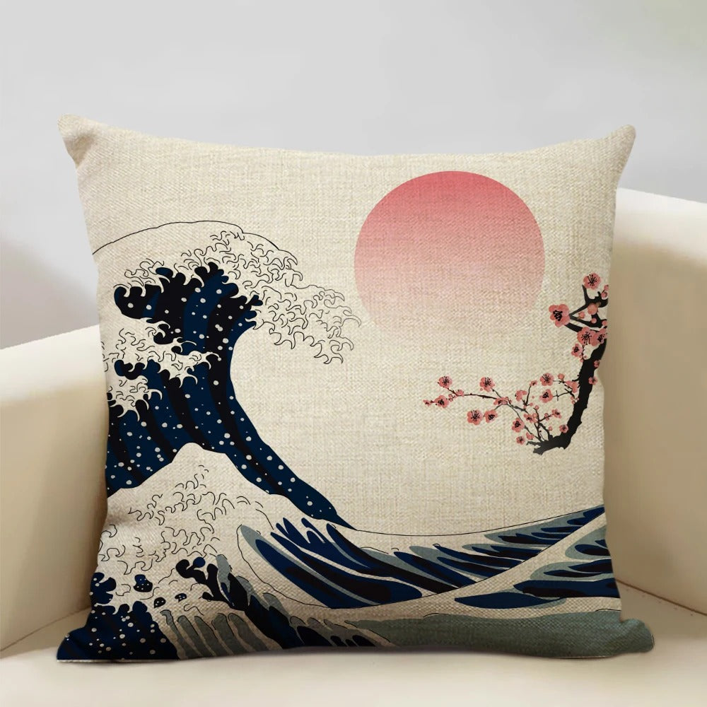 Traditional Japanese Mount Fuji Pillow Cover